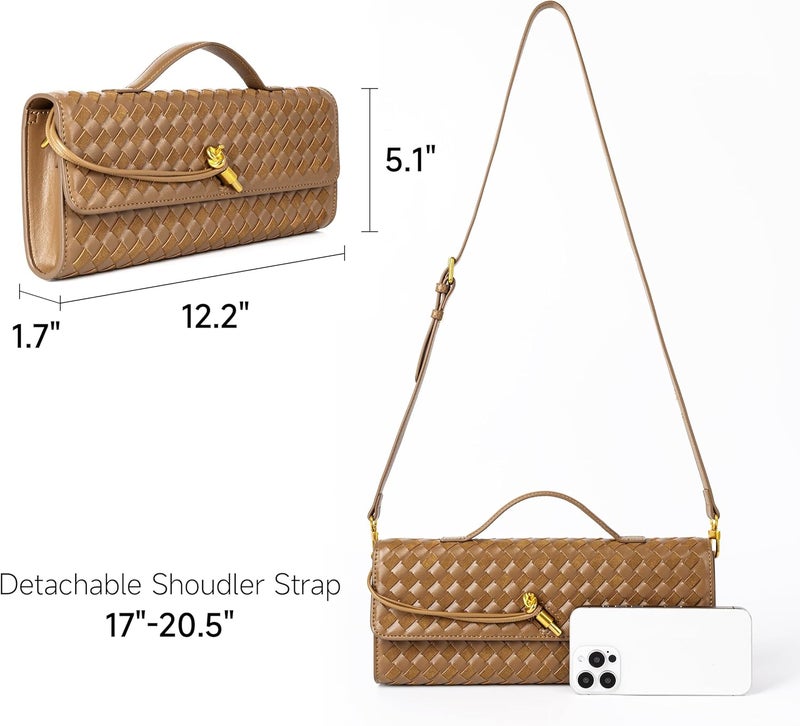 Joryin Woven Purse for Women Evening Clutch Woven Leather & Suede Handbags Crossbody Bag Suede Purse Formal Evening Bag - Image 4